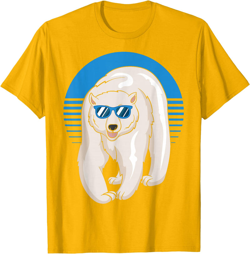 Climate Change Animal Polar Bears Gifts Arctic Animal Lovers Cool Sunglasses Retro Polar Bear T-Shirt - Golden Yellow