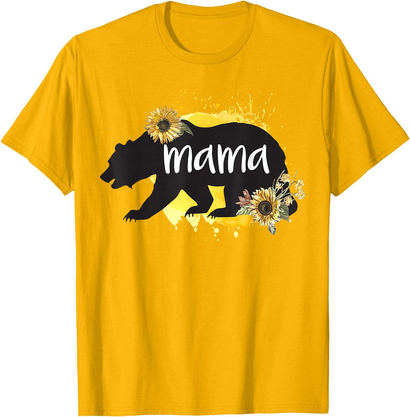 Classy Mom Quotes Co. Mama Bear Sunflower Cute Watercolor Best Mom Ever Theme T-Shirt - Golden Yellow