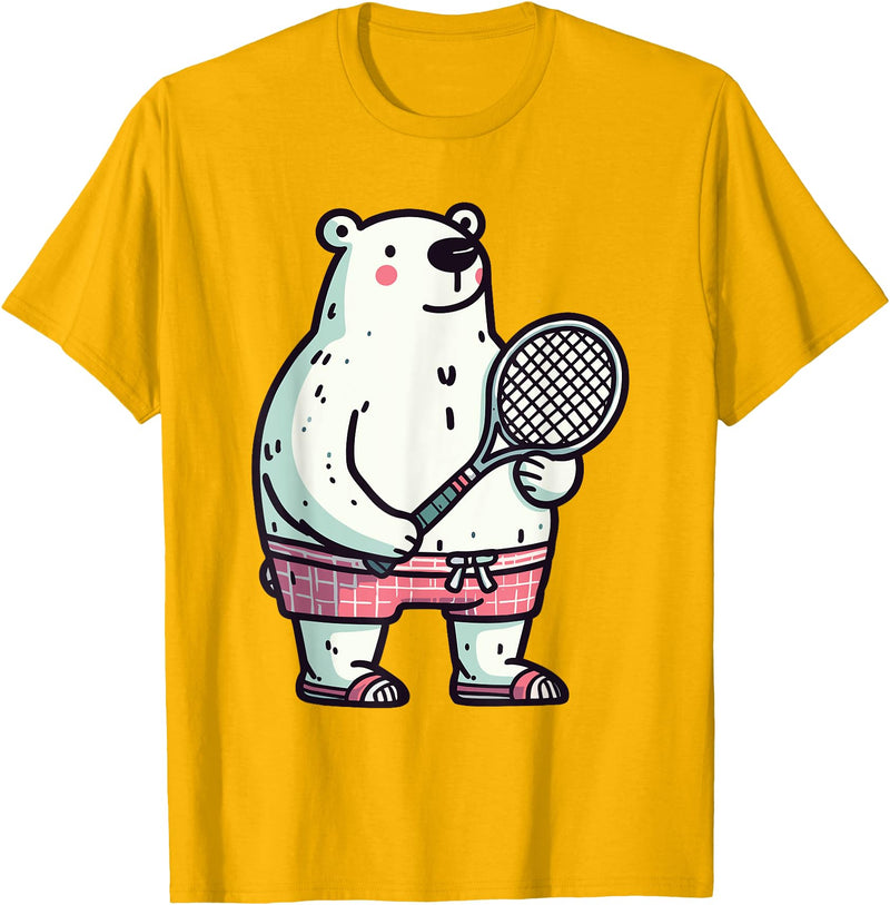 Polar Bear Racket Ball Animal Playing Tennis Polar Bear Tennis Club Animals Sport Tournament T-Shirt - Golden Yellow