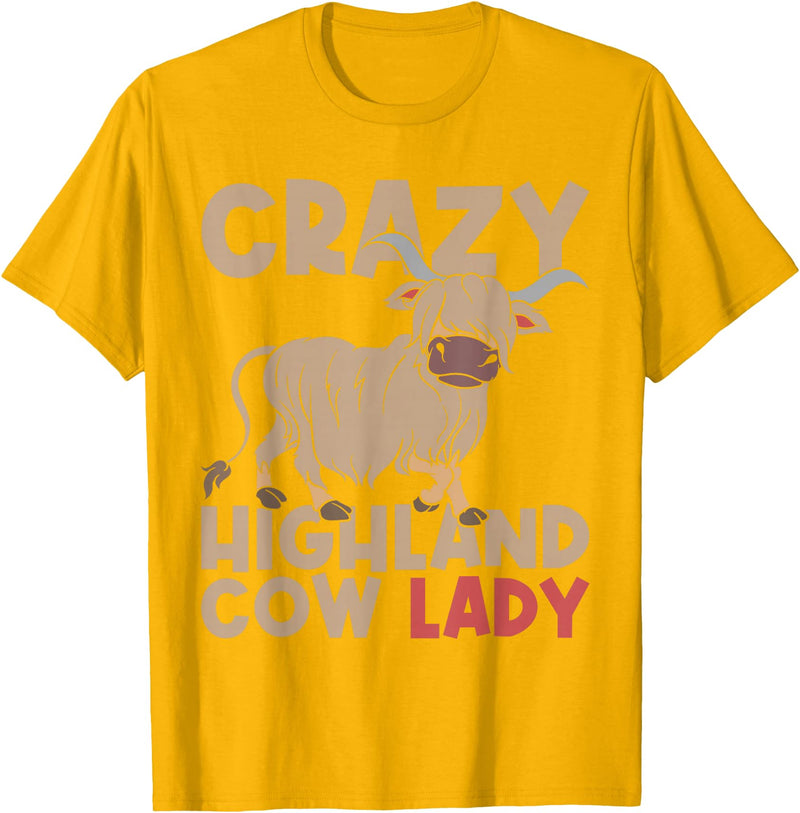 Scottish Animal Hairy Highland Cow Gift Crazy Highland Cow Lady Women Farmer Scottish Highland Cow T-Shirt - Golden Yellow