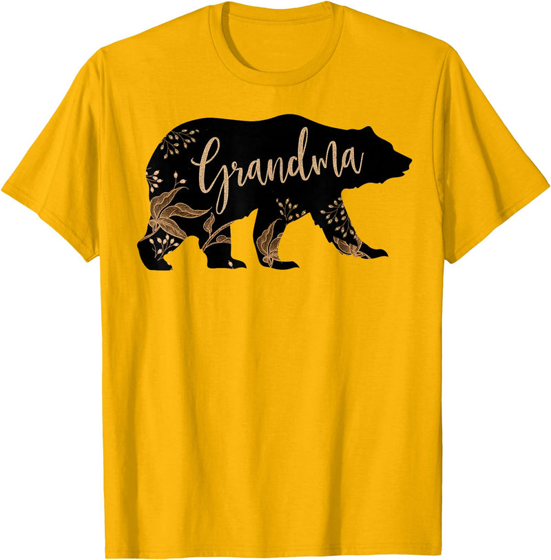 Fandy Family Floral Grandma Bear T Shirt Grandma Mother's Day Women Gift T-Shirt - Golden Yellow