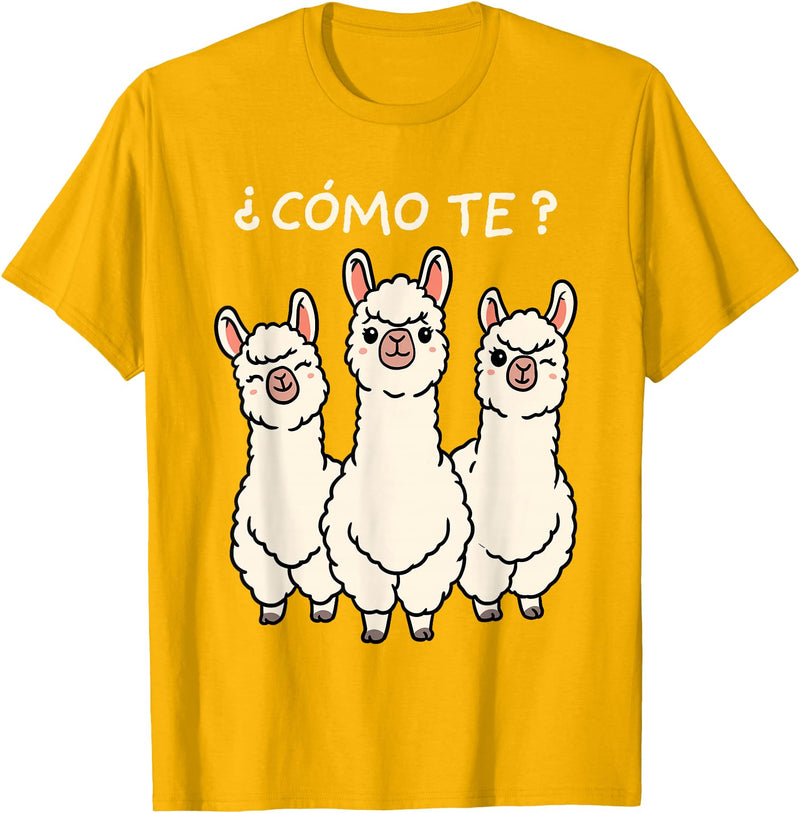 GoshWow Como Te Llamas Shirt Funny Llama Spanish Teacher Joke T-Shirt - Golden Yellow