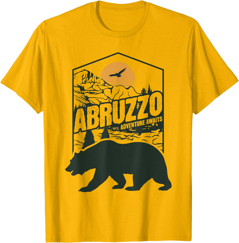Outfit per Trekking ed Escursioni in Abruzzo Abruzzo Adventure Awaits Marsican Abruzzese Bear T-Shirt - Golden Yellow