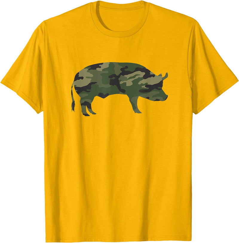Pig Humor Co. Camo Pig Funny Camouflage Pattern Pig Army Military Colours T-Shirt - Golden Yellow