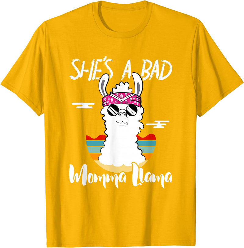 Shes a Bad Momma Llama - Mama Mom - DressedForDuty She's a Bad Momma Llama - Mama Funny - Vintage Mom Gift T-Shirt - Golden Yellow