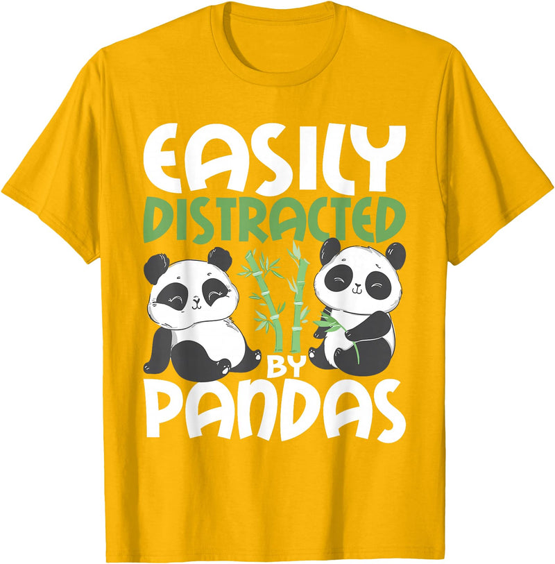 Panda Lover Shirts Easily Distracted By Pandas - Cute Kawaii Panda Bear T-Shirt - Golden Yellow