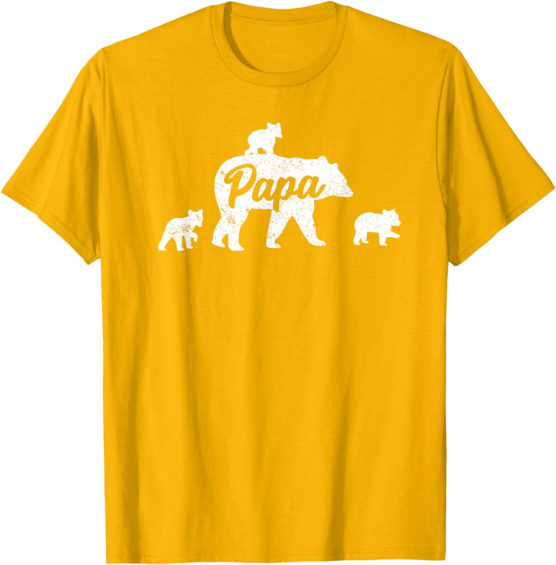 Matching Bear Family Shirt Apparel Vintage Papa Bear 3 Cubs Father's Day T-Shirt - Golden Yellow