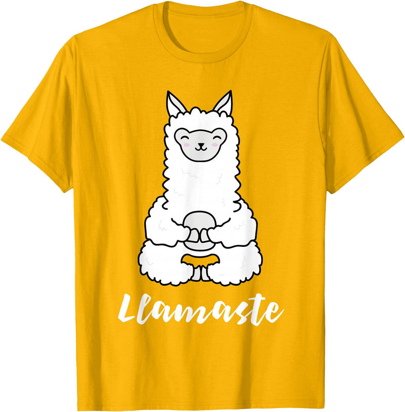 Cute Yoga Shirts - Llamaste Llamaste - Cute Yoga Lovers Gift, Adorable Llama Fitness T-Shirt - Golden Yellow