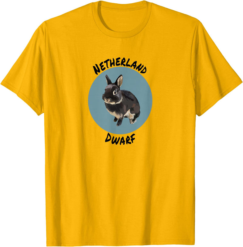 Netherland Dwarf Rabbit Cute Compact Bunny Art T-Shirt in Golden Yellow