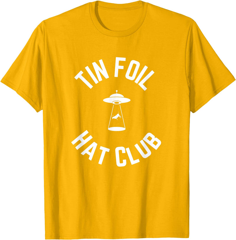 Tin Foil Hat Club with UFO Cow Abduction T-Shirt - Golden Yellow