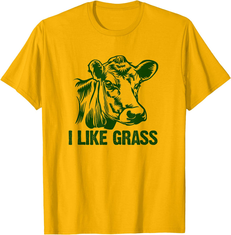 Asylum Tees I Like Grass - Cows Like to eat Sticky Grass and Weeds. T-Shirt - Golden Yellow