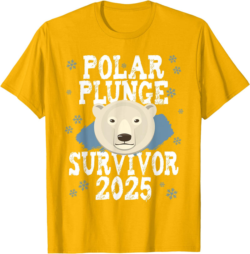Take The Plunge Designs Unisex-Adult Black Polar Bear T-Shirt - Small - Short Sleeve - Crew Neck - Winter - 1 Count - Golden Yellow