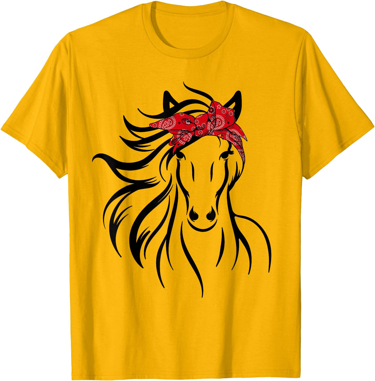 Horse Bandana Tee For Women Girls Tee Horse Bandana Tee for Horseback Riding Horse Lover T-Shirt - Golden Yellow