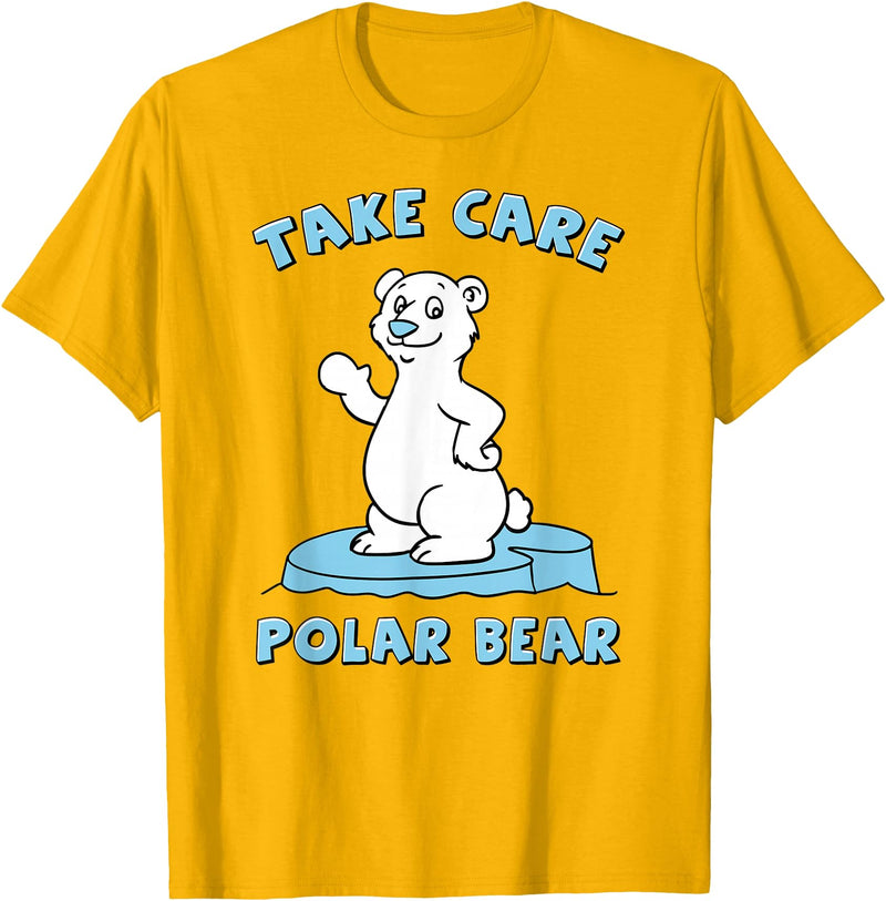 Bear Hugs Apparel Take Care Polar Bear Cute Cartoon Design T-Shirt - Golden Yellow