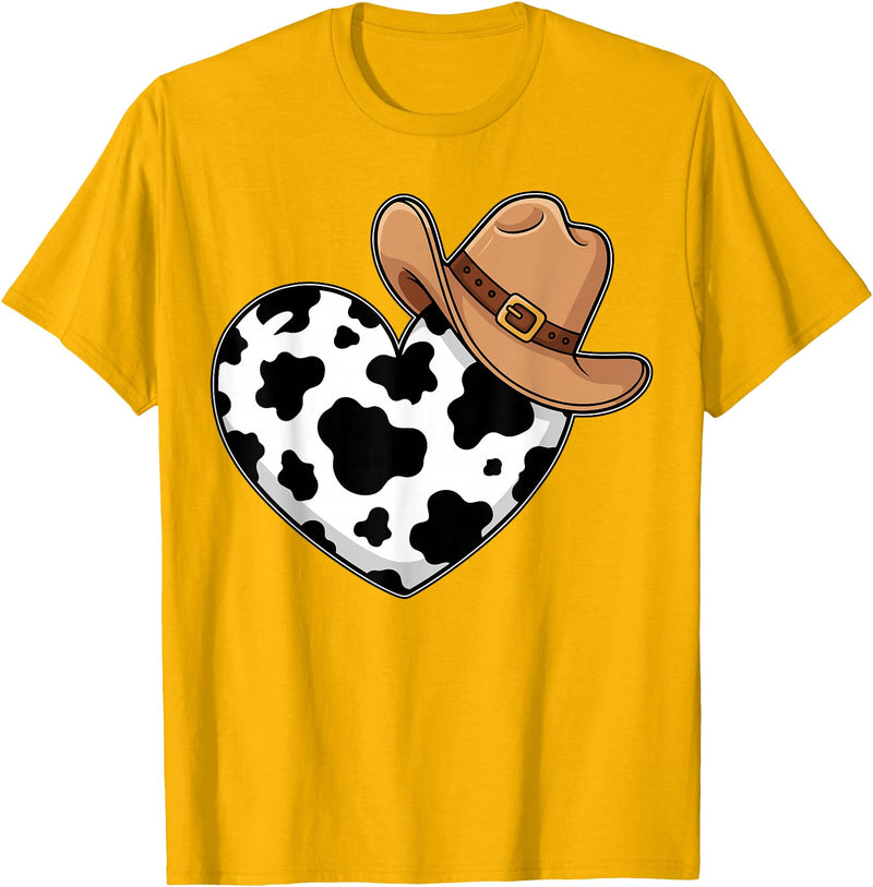 Magical and Funny Western Gifts Western Cow Print Heart Cowboy Cowgirl T-Shirt - Golden Yellow
