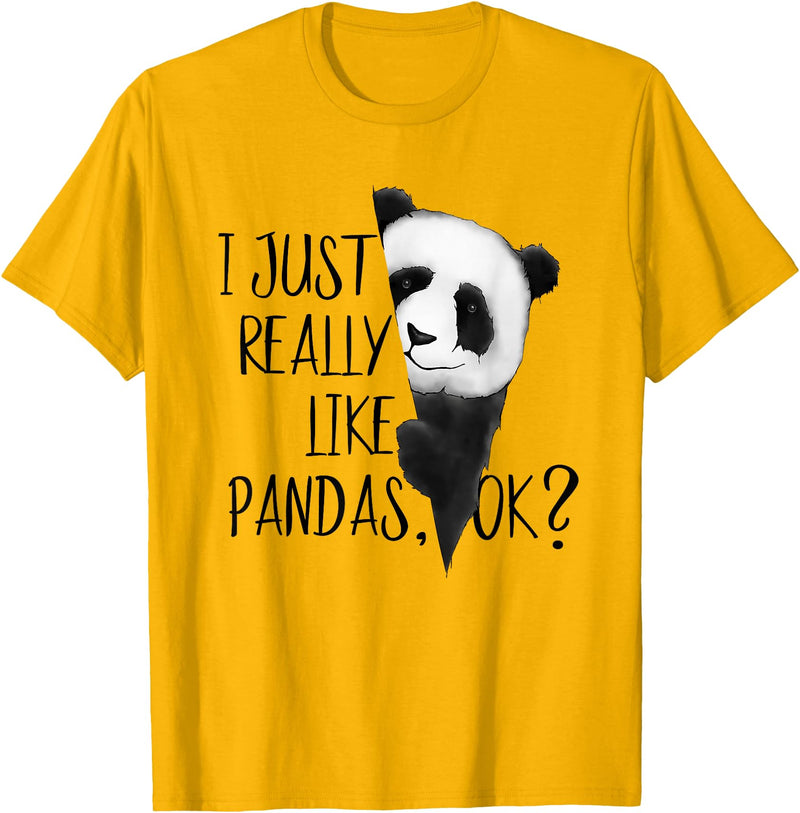 Giant Panda Fan Art SkizzenMonster I Just Really Like Pandas, OK? Funky I Love Panda Bears Art T-Shirt - Golden Yellow