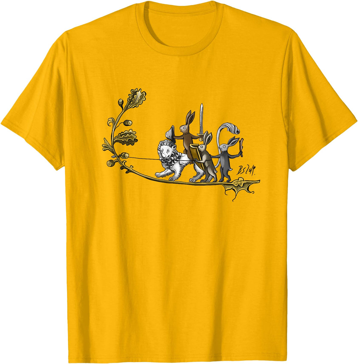 Cute Medieval Rabbits Lover Bunny Graphic T-Shirt in Golden Yellow