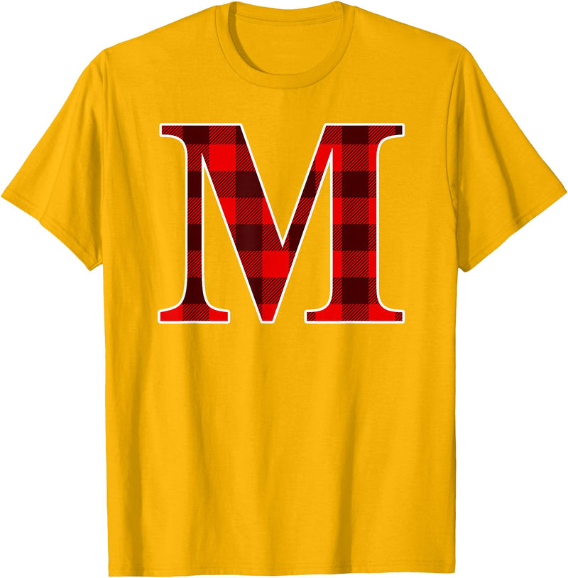 Buffalo Plaid Forever Buffalo Plaid Monogram Letter M Matching Holiday T-Shirt - Golden Yellow