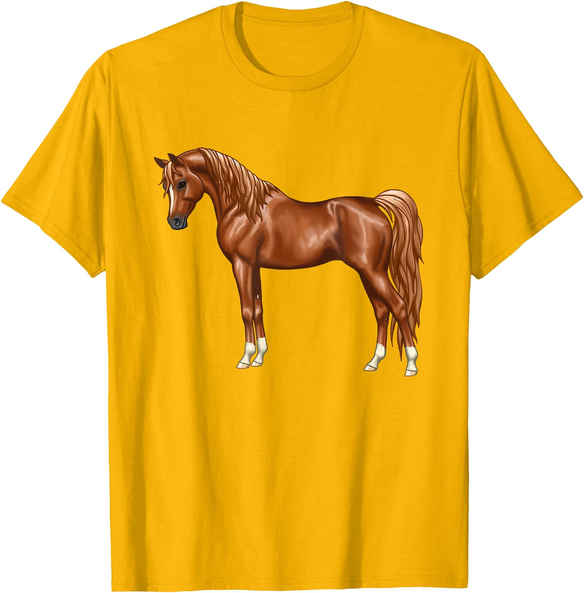 Arabian Horse Art by CSForest Beautiful Red Chestnut Egyptian Arabian Horse Lovers Gift T-Shirt - Golden Yellow