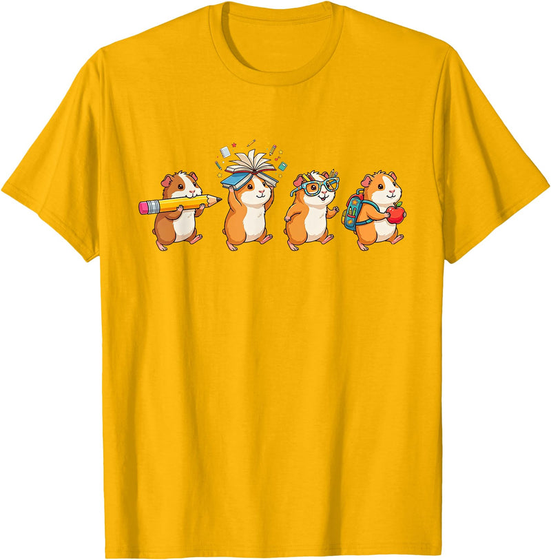 Cute Guinea Pig Lovers First Day of School Costume Funny Guinea Pig Back to School Teacher Student T-Shirt - Golden Yellow