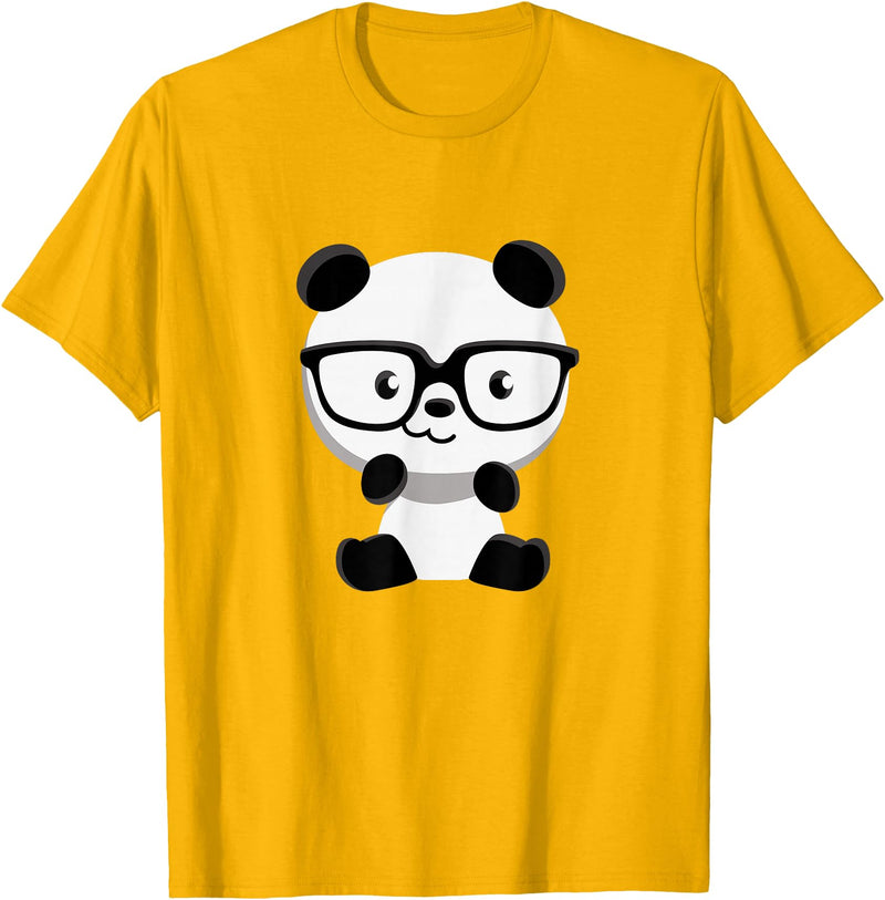 My Shirt Hub Cute Little Bear Panda Nerd with Glasses T-Shirt - Golden Yellow