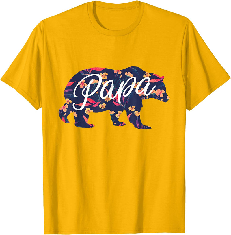Bahaa's Tee Best Daddy Ever, I Love You Dad, Floral Papa Bear Graphic T-Shirt - Golden Yellow