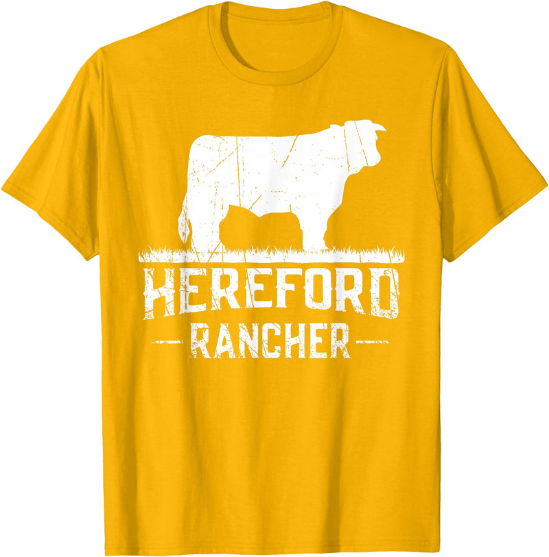 Farm and Hereford Cow for Men and Cattle Clothing Hereford Rancher - Hereford Cow For Cattle Farmer T-Shirt - Golden Yellow