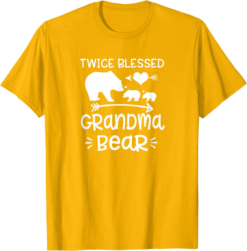 Grandparents Gifts By HustlaGirl Twice Blessed Grandma Bear Shirt Grandmas With Two Grandkids T-Shirt - Golden Yellow
