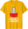 The Llama And Alpaca Lover Funny Llama Lover Reading Is Llamazing Bookworm Llama T-Shirt - Golden Yellow