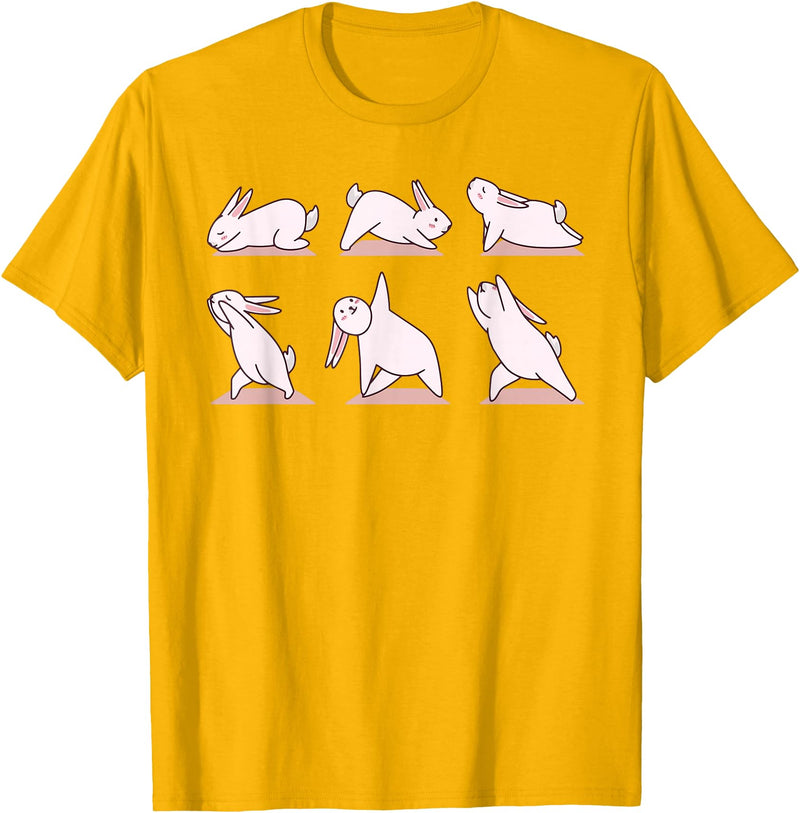 Cute Bunny Yoga Rabbit Poses and Meditation Funny T-Shirt in Golden Yellow