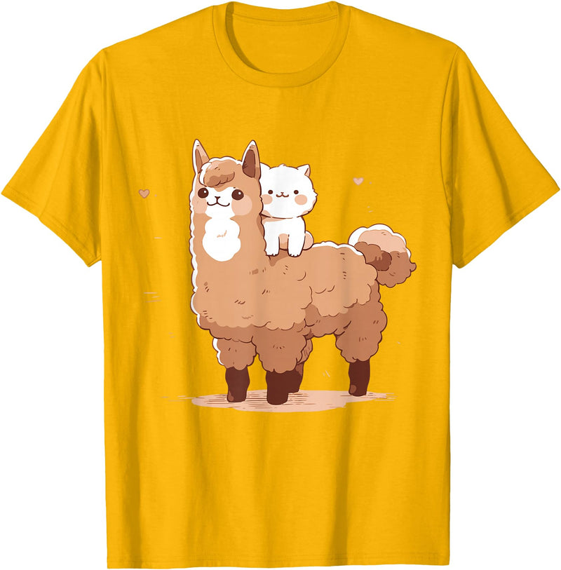 Funny Llama Alpaca Animal Lover Gifts Clothing Llama Alpaca Cat T-Shirt - Golden Yellow