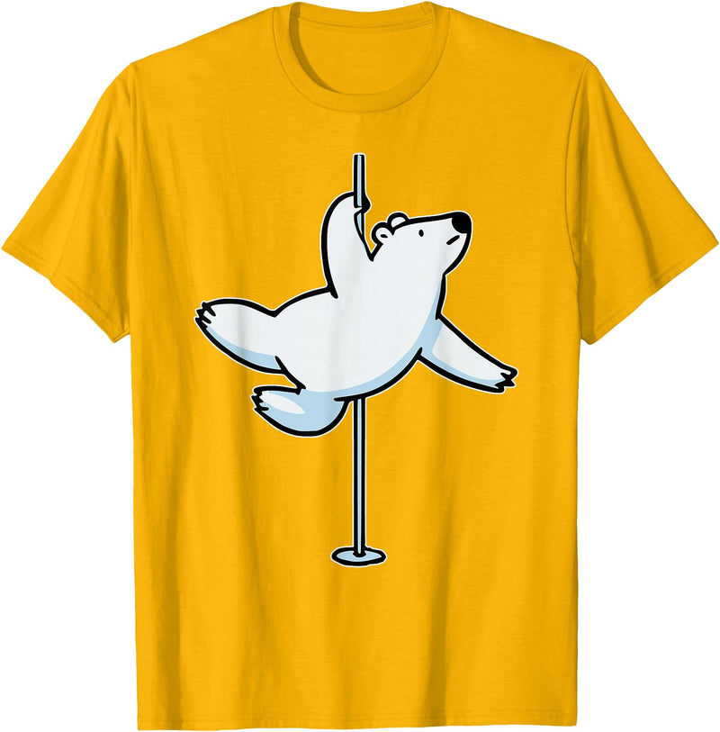 Fun Polar Bear Lover Humor Bear Dancer Stylish Tee Funny Polar Bear Pole Dancer Animal Cute Cool Dancing Joke T-Shirt - Golden Yellow