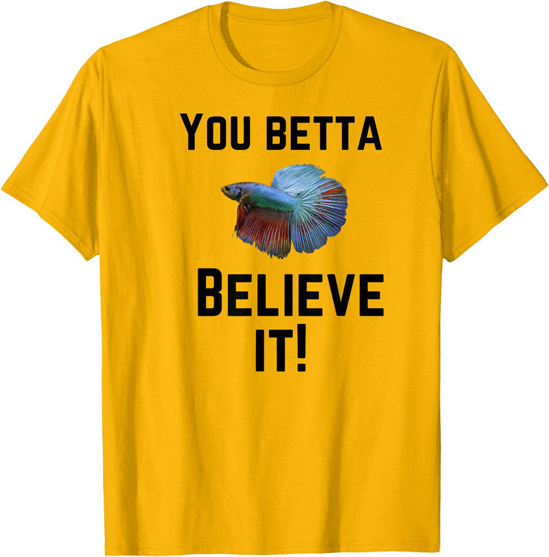 Bradley Rex Betta Fish Design, Fish-Lovers, Funny Pun T-Shirt - Golden Yellow