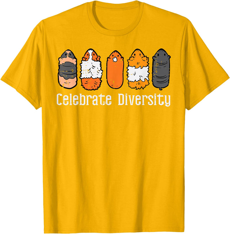 Guinea Pig Shirts For Men Women Kids Gift Guinea Pig Breeds Celebrate Diversity Cavy Men Women Kids T-Shirt - Golden Yellow