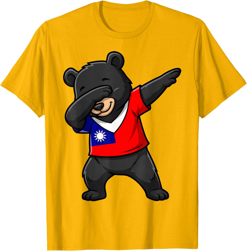 Taiwan Dabbing Bear Flag Tees Taiwan Formosan Bear Dab Pose T-Shirt - Golden Yellow