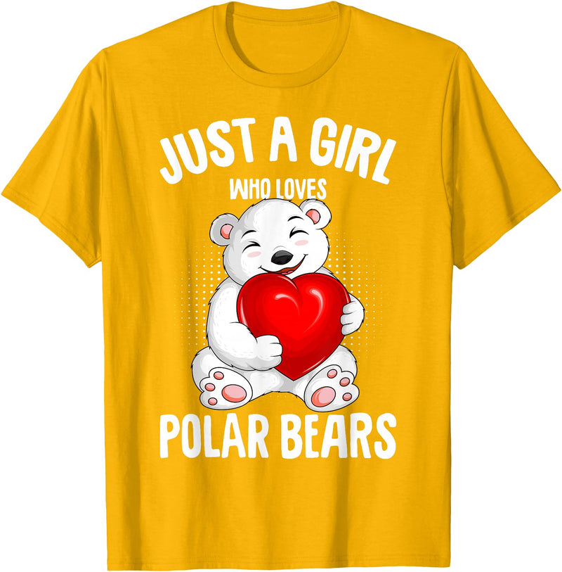 Funny Polar Bear Lover Apparel & Gift Ideas Polar Bear Just A Girl Who Loves Polar Bears Kids Girls T-Shirt - Golden Yellow
