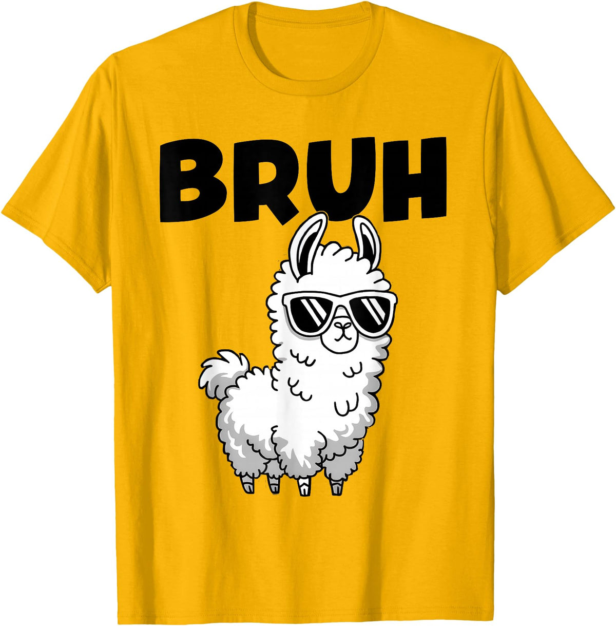 Bruh Llama Sunglasses by LazyPanda Bruh Llama Funny Alpaca Llama Boys Kids Girls Trendy Graphic T-Shirt - Golden Yellow