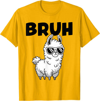 Bruh Llama Sunglasses by LazyPanda Bruh Llama Funny Alpaca Llama Boys Kids Girls Trendy Graphic T-Shirt - Golden Yellow