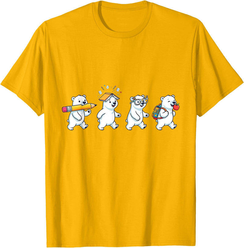 Cute Polar Bear Lovers First Day of School Costume Funny Polar Bear Back to School Teacher Student T-Shirt - Golden Yellow