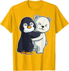Penguin and Polar Bear Hug Arctic Animal Polar Bear and Penguin Cute North Pole Animals Hugging T-Shirt - Golden Yellow