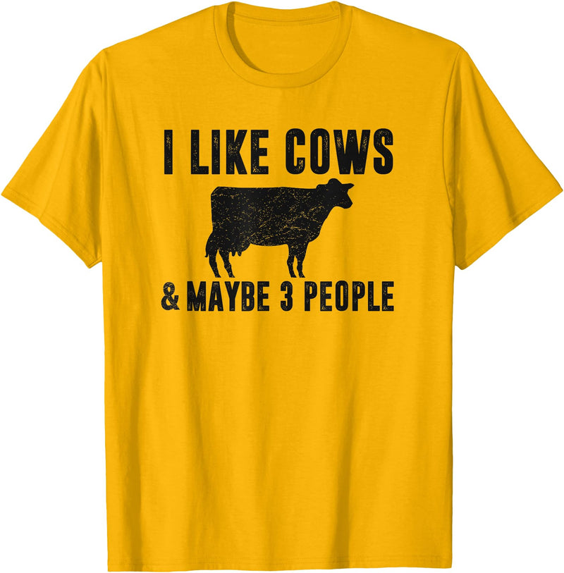 Funny Cow Lover Farmer Gifts Women Girls I Like Cows & Maybe 3 People Funny Quote Dairy Cow Graphic T-Shirt - Golden Yellow
