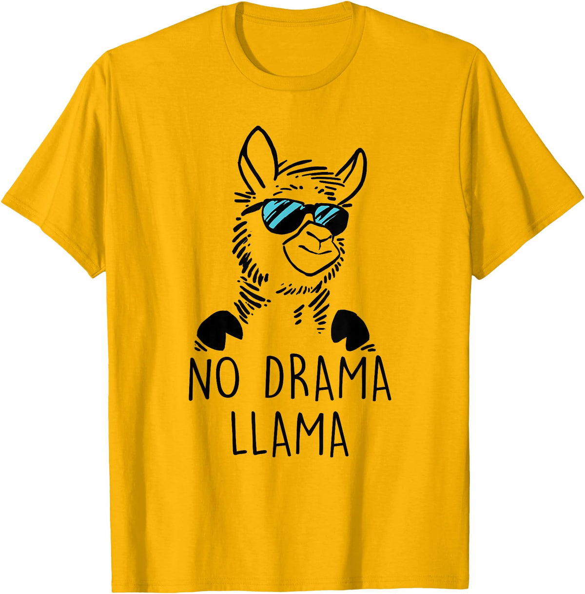 Pretees No Drama Llama Graphic Funny Llama T-Shirt - Women's Adult Unisex-Adults Grey Small Classic Fit Crew Neck Short Sleeve - Golden Yellow