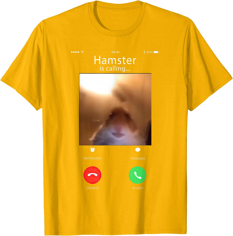dank Meme Hamster Staring Front Camera Hamster Calling T-Shirt - Golden Yellow