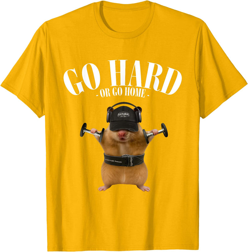 Hamster Deadlift Training Funny Cute Rat Weightlifting Meme T-Shirt - Golden Yellow