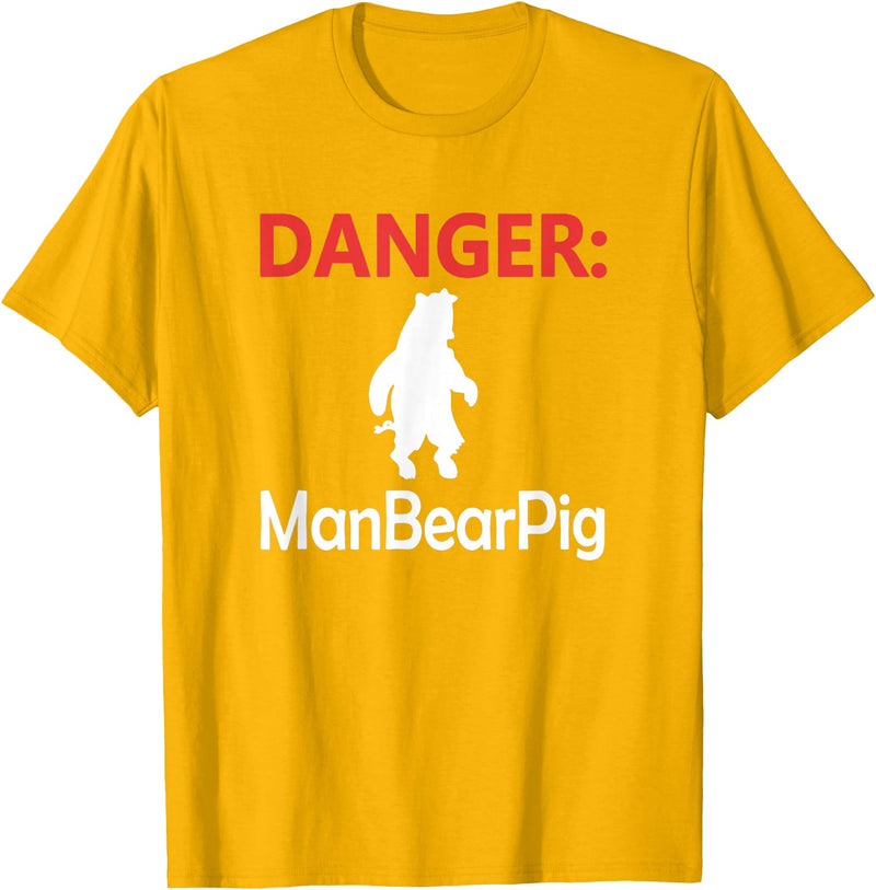 Funny Tees Danger Man Bear Pig T-Shirt - Golden Yellow