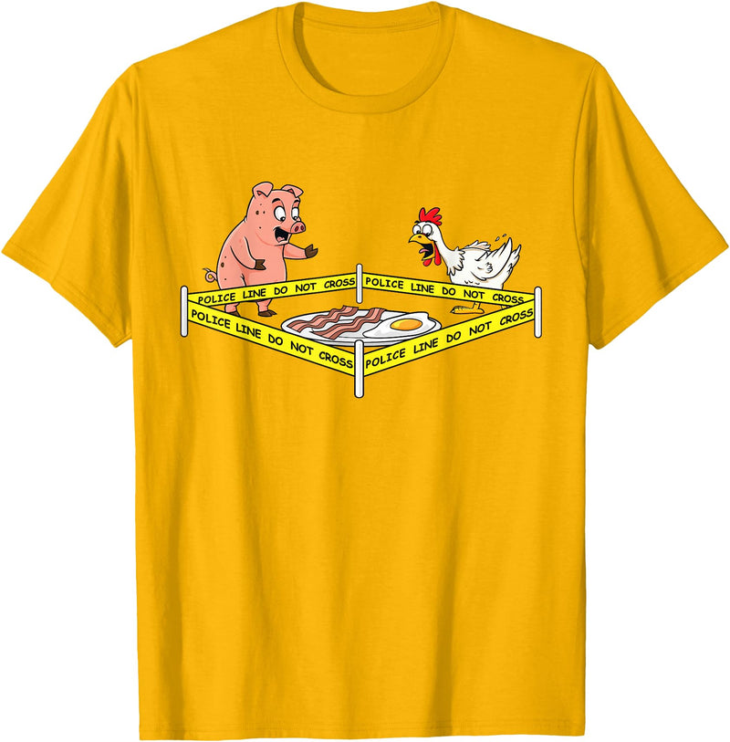 Mr Ben Thanksgiving Police Line Do Not Cross Pig and Chicken Funny Food T-Shirt - Golden Yellow