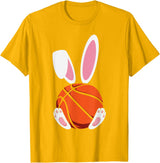 Rabbit Boys Teens Easter Basketball Egg Bunny Kids Easter T-Shirt in Golden Yellow