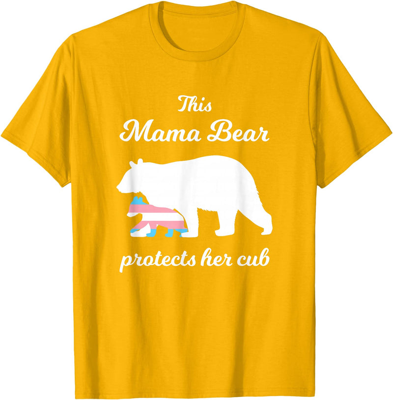 Transgender Child Mama Bear LGBT Mama Bear Protects Her Cub Transgender LGBT Trans Pride T-Shirt - Golden Yellow