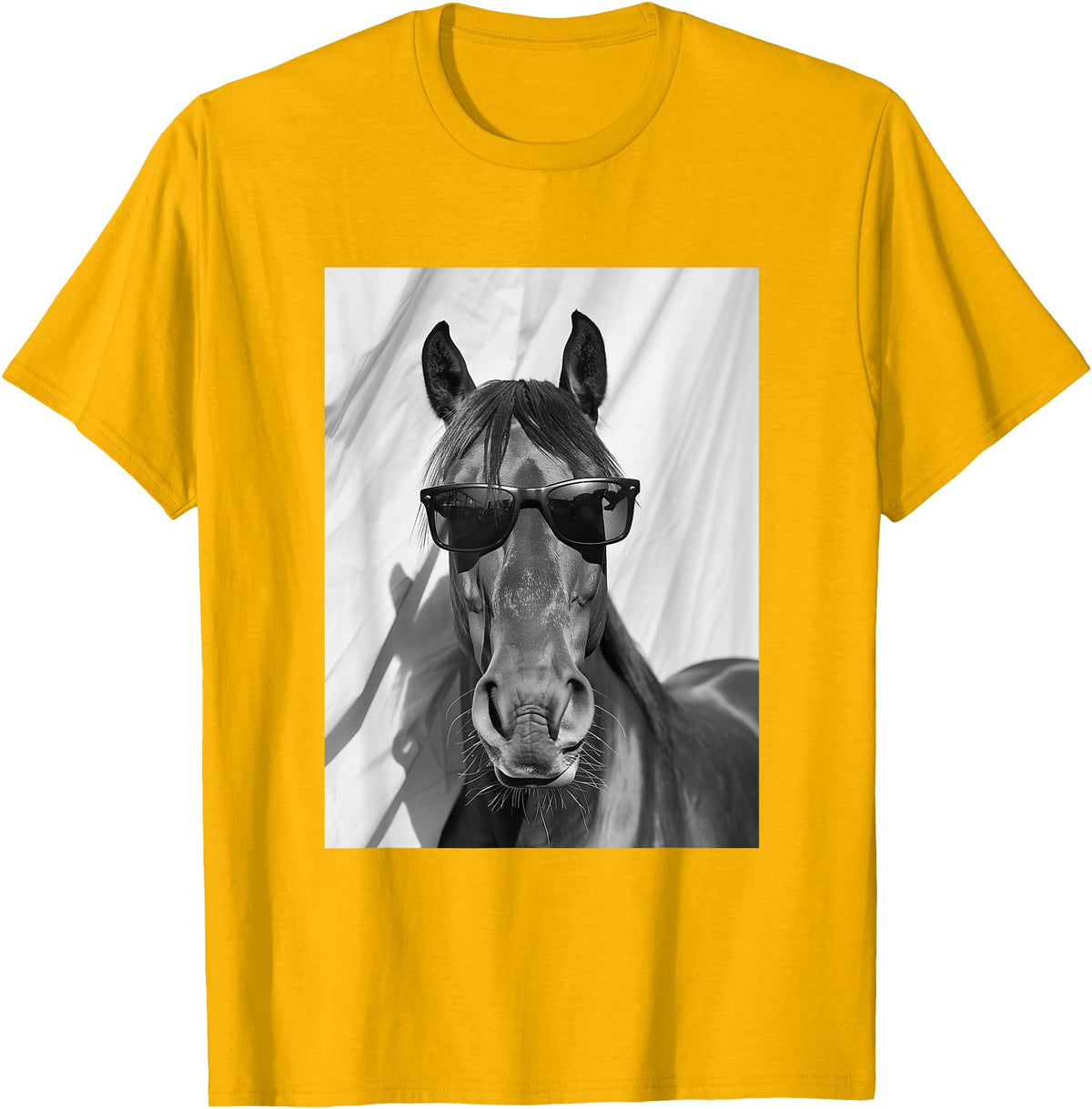 Funny Animal Photography Clothing Co. Cute Horse with Sunglasses Farm Animal Photo Booth T-Shirt - Golden Yellow