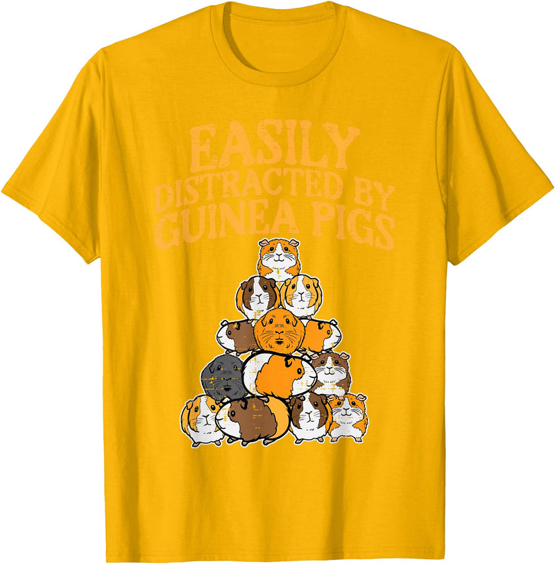 Guinea Pig Shirts For Men Women Kids Gift Easily Distracted by Guinea Pigs Funny Cavy Men Women Kids T-Shirt - Golden Yellow